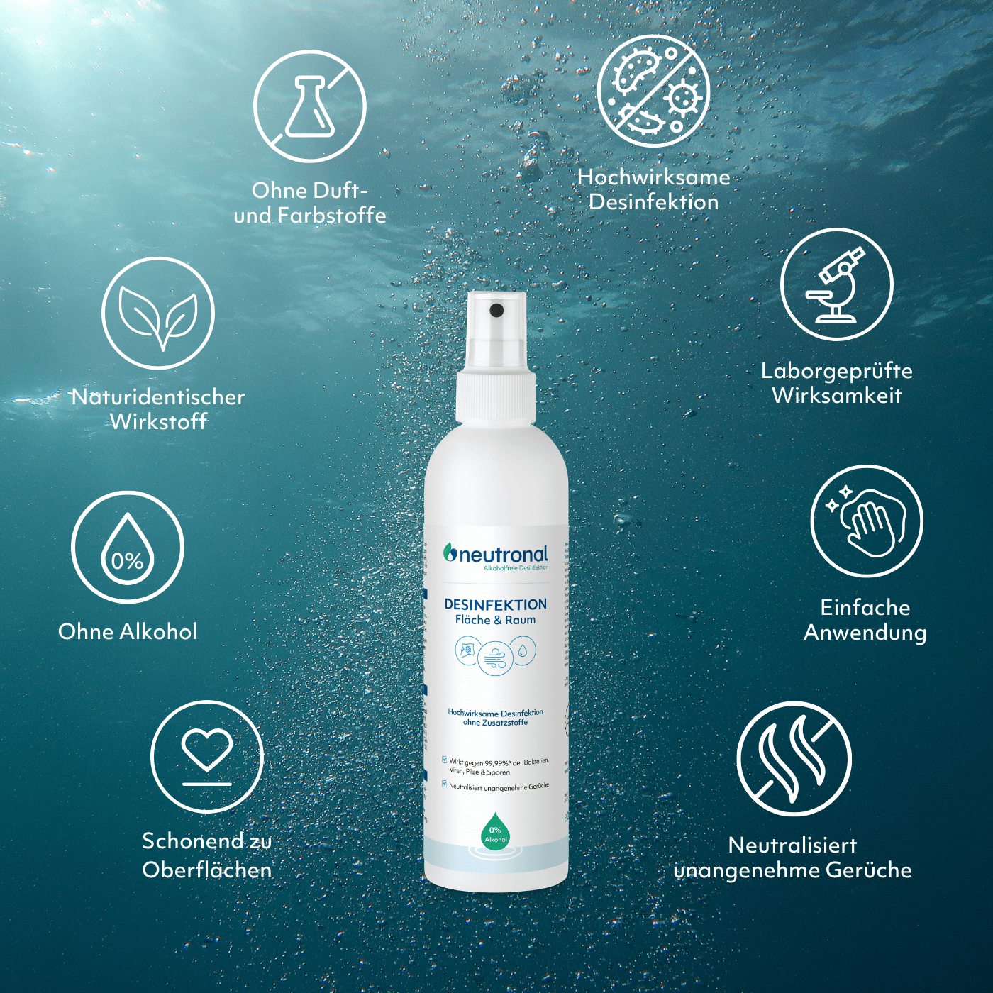 Alkoholfreie Desinfektion Fläche & Raum - 250 ml Sprühflasche
